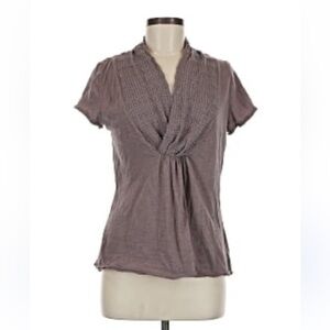 Anthropologie Deletta Knit Neck Gray Short Sleeve Blouse sz L